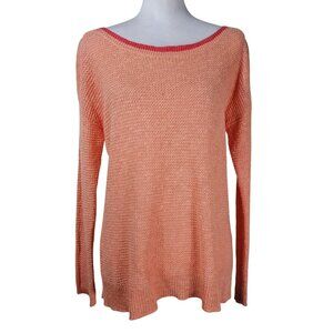 Eileen Fisher Linen Blend Open Knit Sweater Sz M Orange‎ Pink Boatneck Coastal